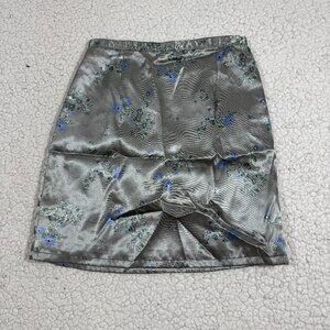 Vintage Y2K Old Navy Girls Satin Skirt Size 6 Metallic Silver Floral Fairy